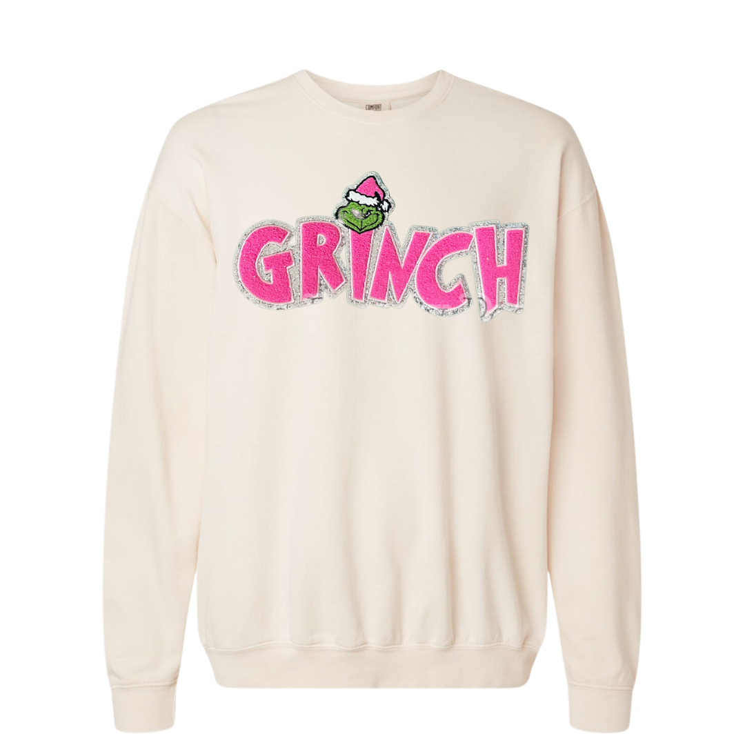 Pink Grinch Cream Crewneck