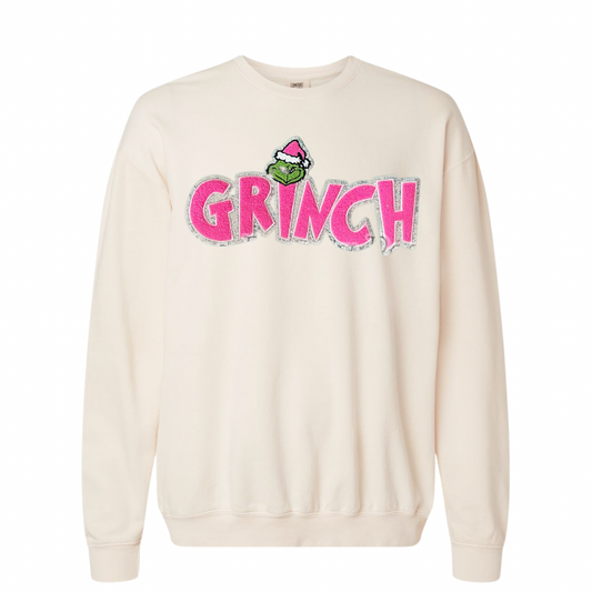 Pink Grinch Cream Crewneck